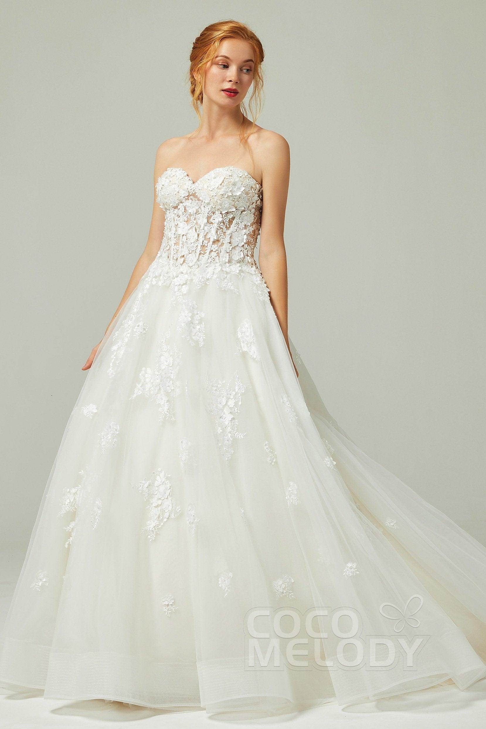 A-Line Court Train Tulle Wedding Dress CW2200 - COCOMELODY